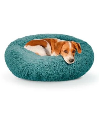 Details Calming Dog Cat Bed Soft Round Donut Bed For Pets Super Lux Shaggy Fur Cushion Beds