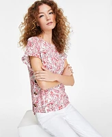 Jones New York Women's Printed Jasper Crepe Side-Button Blouse