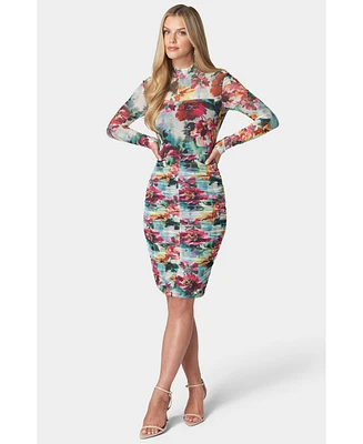 bebe Women's Printed Ruched Midi Dress