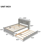 Slickblue Full Bed with Trundle and Built-In Bookcase for Space-Saving