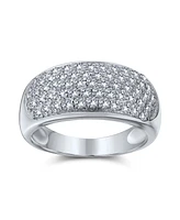 Bling Jewelry Cubic Zirconia Wide Cz Pave Dome Cocktail Statement Half Eternity Band Ring For Women Sterling Silver