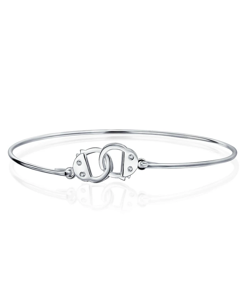 Bling Jewelry Minimalist Delicate Bff Working Lock Handcuff Bangle Bracelet For Women Cz Accent .925 Sterling Silver