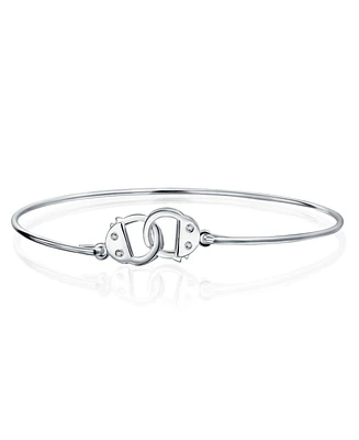 Bling Jewelry Minimalist Delicate Bff Working Lock Handcuff Bangle Bracelet For Women Cz Accent .925 Sterling Silver