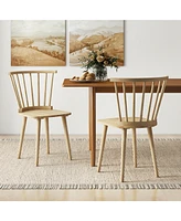 Gymax 4 Pcs Dining Chair Windsor High Spindle Back Wood Kitchen Chairs w/ Rubber Wood Frame Natural