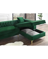 Inspired Home Olivia Velvet Button Tufted Y-leg Right Facing Chaise Sectional Sofa