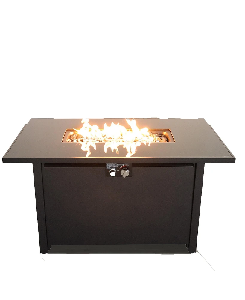 Mondawe 42 White Smoked Glass Metal Rectangle Fire Pit (Black)