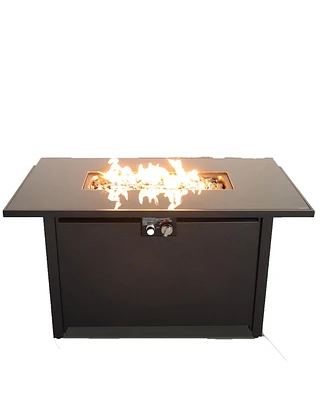 Mondawe 42 White Smoked Glass Metal Rectangle Fire Pit (Black)