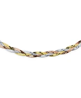 Bling Jewelry Flat 14K Yellow Rose Gold Overlay Sterling Silver 5MM Twist 3 Tri Tone Herringbone Braided Magic Snake Chain Necklace Inch