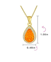 Bling Jewelry Antique Estate Style Elegant Cz Accent Halo Solitaire Fire Orange Created Opal Teardrop Earrings Pendant Jewelry Set For Women Gold Plat