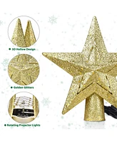 Yescom 2 Pack Christmas Tree Topper Star,3D Snowflake Rotating Projector,Led Lights,Golden Star Xmas Party Holiday Decorations