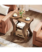 Tribesigns 24" Farmhouse End Table Set of 2, 3-Tier Side Table with Storage Shelves, Industrial Wood Accent Table, Nightstand Bedside Table for Living