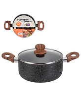 Hamilton Beach 3 Quart Nonstick Marble Coating Even Heating Round Dutch Oven Pot with Glass Lid and Wooden Like Soft Touch Handle, Dutch Oven Pot, Bra