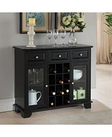 Kings Brand Furniture Buffet Server Sideboard Cabinet with Wine Storage (Black)