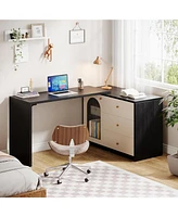 Tribesigns L Shaped Computer Desk with Drawers, Modern Corner Home Office Reversible Storage Cabinet, Long Study Writing Workstation fo