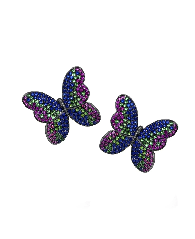 Suzy Levian Black Sterling Silver Multi Color Cubic Zirconia Butterfly Earrings