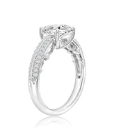 Suzy Levian Sterling Silver Cushion Cut White Cubic Zirconia Pave Center Stone Ring