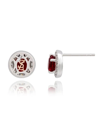 Suzy Levian Sterling Silver Round Cut Red Cubic Zirconia Halo Studs