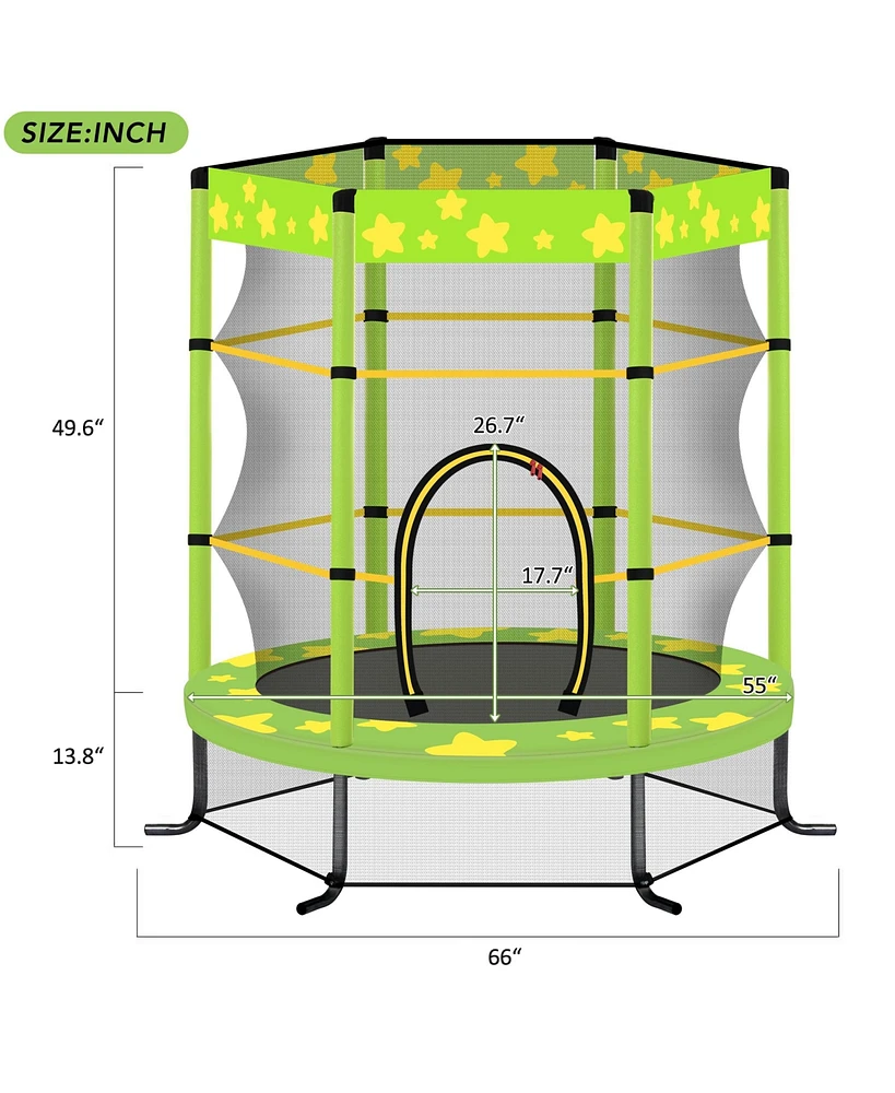 Streamdale Furniture 55 Inch Kids Trampoline with Safety Enclosure Net, 4.5FT Outdoor Indoor Trampoline for Kids (Green)