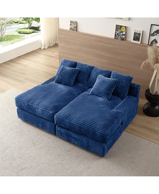74.8" Modern Luxury Twins Sofa Couch for Living Room Quality Corduroy Upholstery Sleeper Sofa Bed Daybed Navy Blue