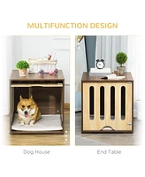 Furniture Style Dog Crate End Table with Removable Door Panel, Dog Crate Bed with Foam Cushion, Safety Lock, Indoor Use, for Small & Medium Dogs, Brow