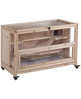 Extra Large Wooden Hamster Cage and Habitat Playground with 3 Ladders and 2 Huts, Syrian & Dwarf Hamster Small Animal Cage, Wheels, Pull-out Tray, Nat