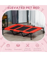 48" x 36" Elevated Breathable Dog Bed Portable Pet Cot w/ Carry Bag Metal Frame Breathable Mesh Indoor and Outdoor Red
