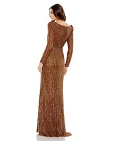 Mac Duggal Women's Embellished Long Sleeve Plunge Trumpet Gown