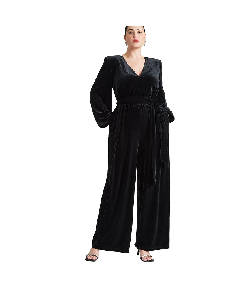 Eloquii Women's Velvet Wide Leg Jumpsuit