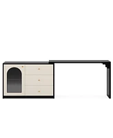 Tribesigns Modern Makeup Vanity, Retractable Large Vanity Desk with 3 Drawers and Cabinet, Makeup Corner Dressing Table for Bedroom