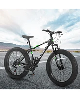 Streamdale Furniture Elecony 26 Inch Fat Tire Bike Adult/Youth Full Shimano 21 Speed Mountain Bike, Dual Disc Brake, High-Carbon Steel Frame, Front Su