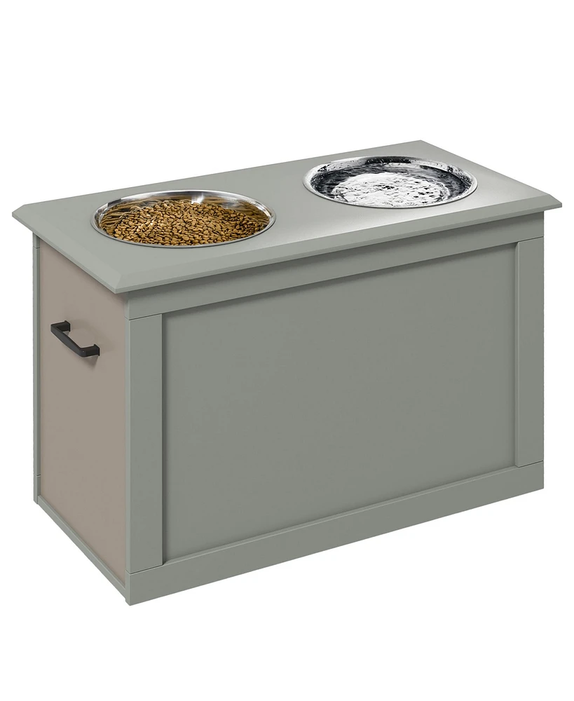 Raised Pet Feeding Storage Station with 2 Stainless Steel Bowls Base for Large Dogs and Other Large Pets, Gray