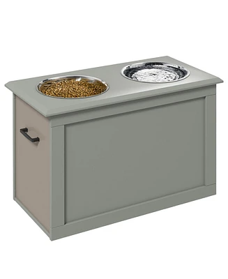 Raised Pet Feeding Storage Station with 2 Stainless Steel Bowls Base for Large Dogs and Other Large Pets, Gray
