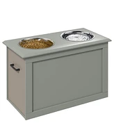 Raised Pet Feeding Storage Station with 2 Stainless Steel Bowls Base for Large Dogs and Other Large Pets, Gray
