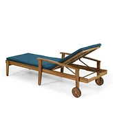 Streamdale Furniture Premium Acacia Wood Chaise Lounge With Adjustable Seating And Water-Resistant Cushions