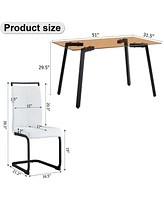 Streamdale Furniture Table and chair set. Large modern rectangular table with brown glass top and black metal legs. It is equipped with soft and comfo