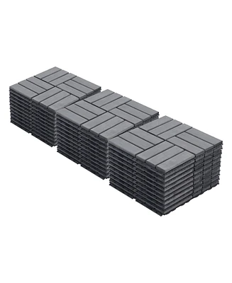 30 Pcs Interlocking Deck Tiles Checker Pattern, 12" x 12" Square Light Gray Acacia Hardwood Outdoor Flooring for Patio, Bancony, Pool Side,.