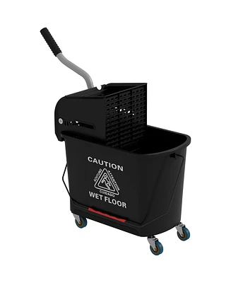Mop Bucket with Wringer on Wheels for Floor Cleaning, 21 Quart, Separate Dirty and Clean Water, Black