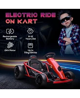 Simplie Fun 24V 8.1 Mph Electric Go Kart, Drifting Car Battery Powered Ride on Toy Outdoor with Slow Start, Music, Horn Honking and Safety Belt, for 8