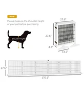 Wooden Dog Gate, 170" Freestanding Pet Gate, 6-Panel Foldable Dog Safety Barrier with 2 Support Feet for House Doorway Stairs, Small and Medium D