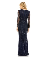 Mac Duggal Women's Embellished Long Sleeve Column Gown