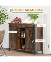 Industrial Sideboard Buffet Cabinet, Coffee Bar Cabinet, Kitchen Cabinet with Sliding Barn Doors, Storage Cabinets and Adjustable Shelves for Living R