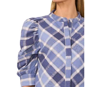 CeCe Women's Cotton Plaid Puff Elbow-Sleeve Shirt