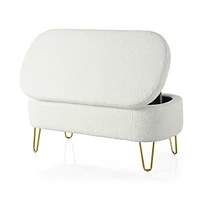 Streamdale Furniture Oval Storage Bench for Living Room Bedroom End of Bed, Upholstered Storage Ottoman Entryway Bench With Metal Legs, Cream