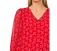 CeCe Women's V-Neck Long-Sleeve Smocked-Cuff Blouse