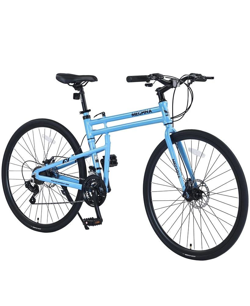 Simplie Fun 21 Speed Folding Hybrid bike Disc Brake 700C Road Bike For men women's City Bicycle