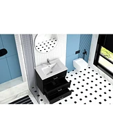 30 Inch Bathroom Vanity with Ceramic Sink Combo Set, Modern Freestanding Bathroom Storage Cabinet with 2 Drawers, Floor Standing Bath Vanity, Black