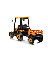 Simplie Fun Ride on Tractor with Trailer, 24V Battery Powered Electric Vehicle Toy with 3-Gear