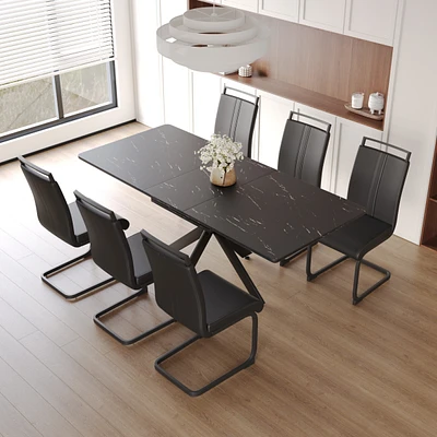 Simplie Fun Extendable Dining Table Table Set for 6-8 Person for Dining Room