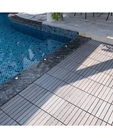 Streamdale Furniture 10 Pcs Interlocking Deck Tiles Striped Pattern, 12" x 12" Square Light Gray Acacia Hardwood Outdoor Flooring for Patio, Bancony,
