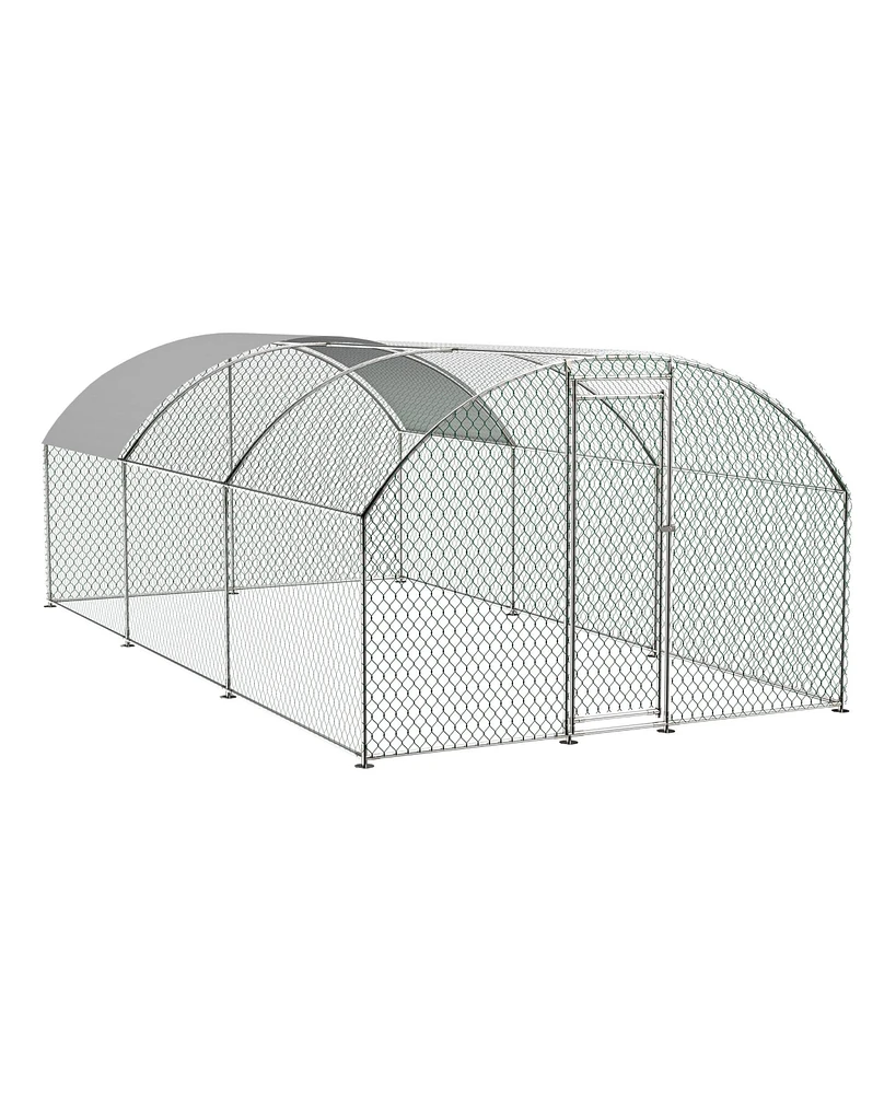 Large Chicken Coop Metal Chicken Run with Waterproof and Anti-uv Cover, Dome Shaped Walk-in Fence Cage Hen House for Outdoor and Yard Farm Use, 1"